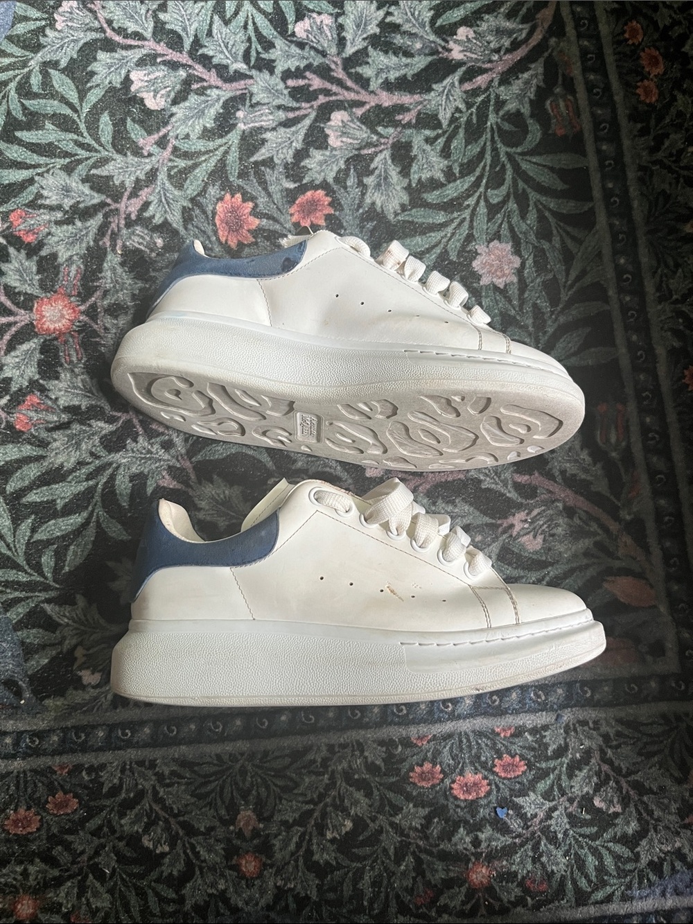 White Platform Sneakers with Navy Heel Accent Flawed